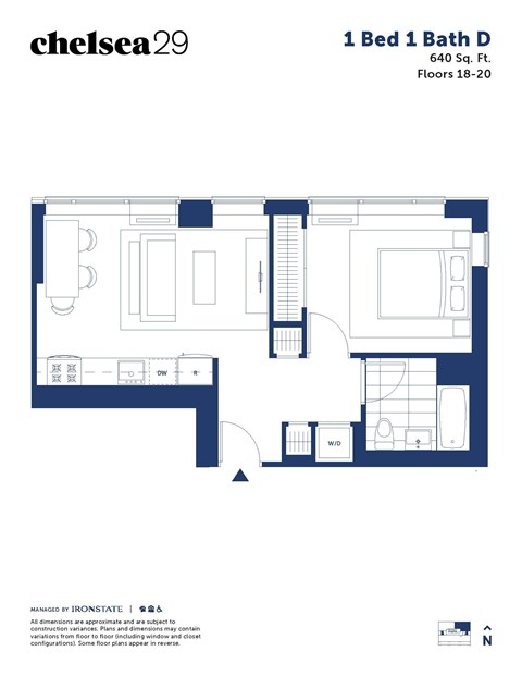 A blueprint of a 1 Bed 1 Bath D apartment.